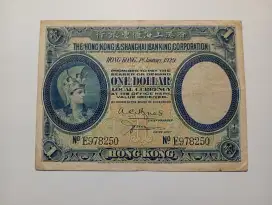 Uang kertas kuno 1 HK Dollar thn 1929