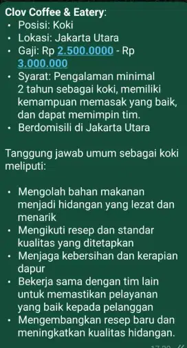 Lowongan Koki Cafe