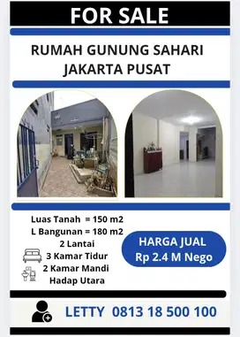 Rumah 2 Lantai Gunung Sahari Jakarta Pusat Rp 2.4 M