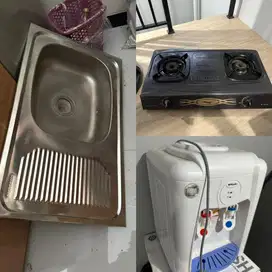 Kompor gas rinnai + regulator + dispenser miyako + sink cuci piring