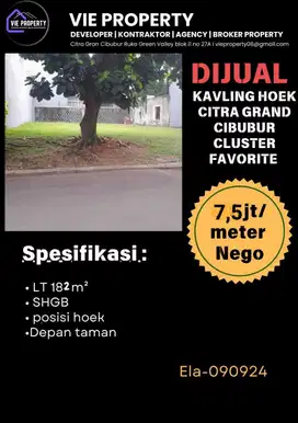 Jual Kavling Hoek Depan Taman  Cluster Favorite. CitraGran Cibubur.