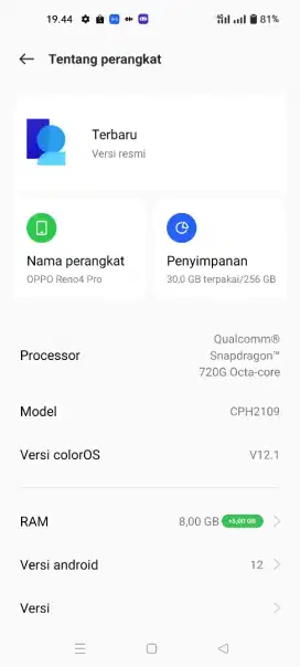Oppo Reno 4pro 8+8/256 BATANGAN