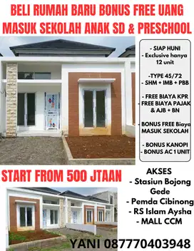 RUMAH SIAP HUNI TERMURAH DI CIBINONG 5 MENIT KE STASIUN BOJONG GEDE