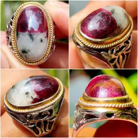 Cincin Batu Mulia Ruby Belang Pigeon Blood Merah Tua Darah Perak