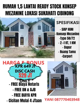RUMAH KONSEP MEZANINE HANYA 500 JUTAAN DI CIBINONG