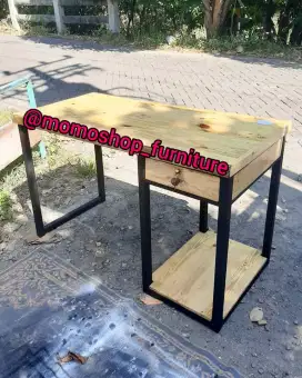 Meja belajar rangka besi kayu jati belanda