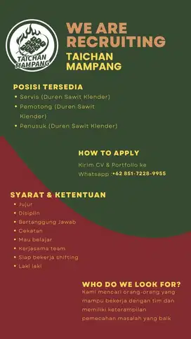LOKER UNTUK SATE TAICHAN