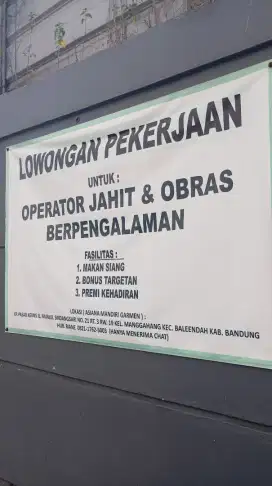 lowongan penjahit dan obras