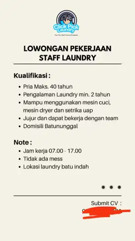 Lowongan kerja staf laundry