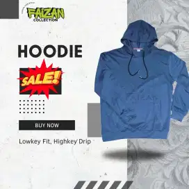 Sweater polos biru kupluk