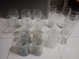 Gelas minum warna ungu motif kembang 4pcs free 1pcs