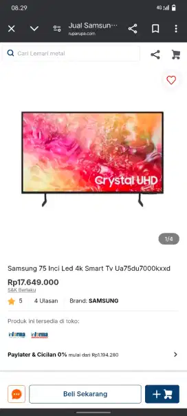 SAMSUNG 4K SMART TV 75 INCH BUNGA 0% BEBAS 1-2 KALI CICILAN
