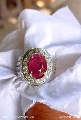 Red ruby warna pigeon ring perak handmade tebal mewah elegan