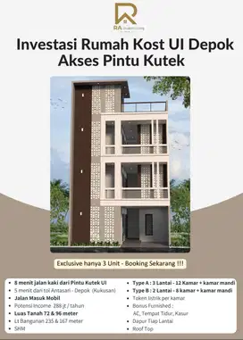 8 kamar full furnish rumah kos UI depok