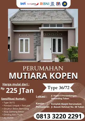 DIJUAL PERUMAHAN MUTIARA KOPEN SEMANDING TUBAN