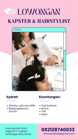 Dibutuhkan segera kapster dan hairstylist