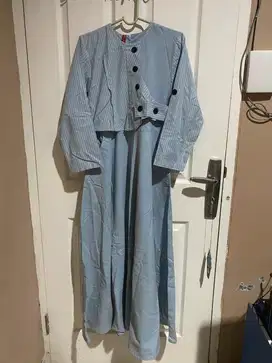 gamis polos salur blue white