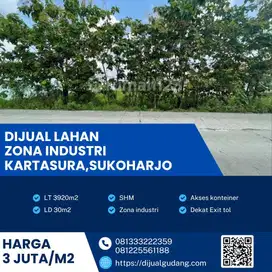 Jual Cepat Tanah Zona Industri 3.920m di Sukoharjo SHM dekat exit tol