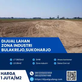 Dijual Tanah Industri 3.823m² di Sukoharjo, Hadap Selatan