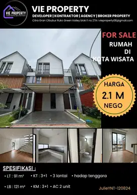 Jual  Rumah Cantik Siap Huni Cluster Favorite. Kota Wisata Cibubur.