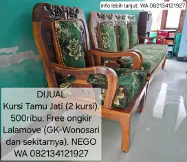 JUAL KURSI TAMU JATI (bekas). 500ribu. Free ongkir GK-Wonosari hubWA