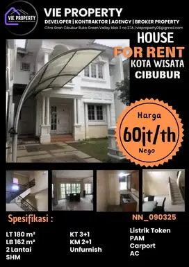 Di Sewakan Rumah Cantik Siap  Huni.  Kota Wisata Cibubur.