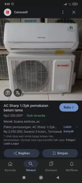 AC Sharp 1/2 pk baru 7 bulan