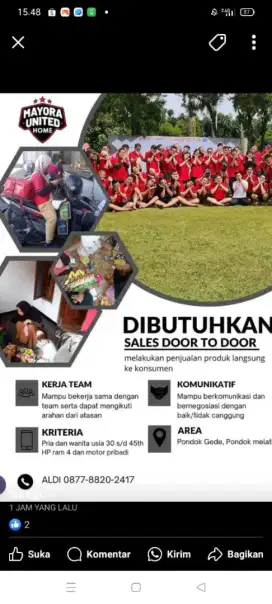 Lowongan pekerjaan menjadi sales door to door