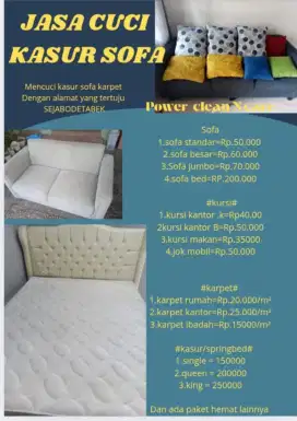 Jasa cuci sofa, kursi,  jok mobil, kasur, karpet, sofabed PANGGILAN.