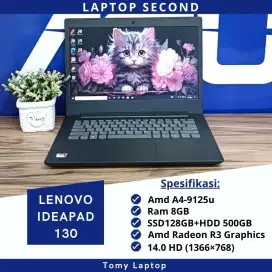LENOVO IDEAPAD 130 AMD A4-9125U RAM 8GB SSD 128GB+HDD 500GB LAYAR 14.0
