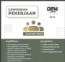 LOWONGAN KERJA MANAGER PABRIK