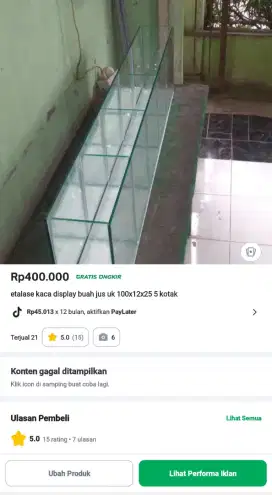 Etalase buah display jus ukuran 100x12x25 5 kotak sekat