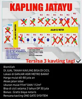 Tanah harga 60 jt di Ganjar Asri, bisa di cicil 2 th DP 30 jt