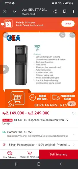 DIJUAL CEPAT! dispenser galon bawah merek ghea star