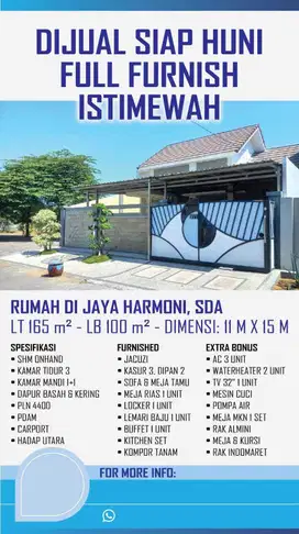Rumah Siap Huni, Full Furnish Istimewa, Perum Jaya Harmoni, SDA