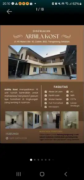 DISEWAKAN UNIT KONTRAKAN/KOST DI AREA BSD - LINGKUNGAN TENANG DAN AMAN