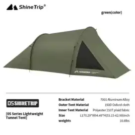 Tenda Tunnel SHINETRIP 2-4P Motocamp Tent - Warna Army
