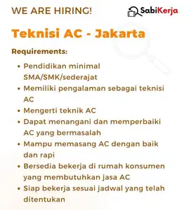 Lowongan Kerja Teknisi AC Jakarta