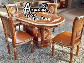 Meja makan gendong salina k4 set kaca full kayu jati