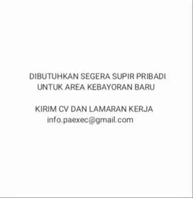 Dicari Supir Pribadi untuk area Kebayoran Baru JakSel