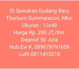 Disewakan Gudang baru di TitaniuMakassarm Summarecon