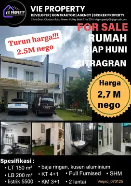 Turun harga ! Siap Huni, rumah rapi di citra grand cibubur