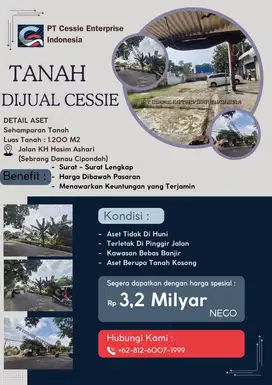 DIJUAL MURAH TANAH DI JL KH HASYIM ASHARI - VIA CESSIE