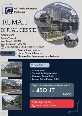 DIJUAL MURAH RUMAH KELAPA GADING V - VIA CESSIE