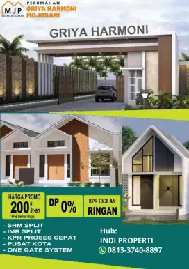 DIJUAL CASH / KPR DP 0 RUMAH GRIYA HARMONI MOJOSARI