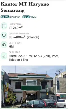 Jual Cepat Bangunan 2 Lantai Cocok Untuk kantor  MT Haryono Semarang