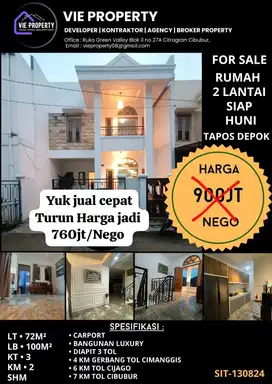 BANTING HARGA  JUAL RUGI, RUMAH BAGUS BANGET DI TAPOS DEPOK