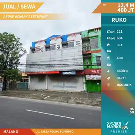 Dijual/Disewakan Ruko Luas di Poros Raya J.A. Suprapto, Malang Kota