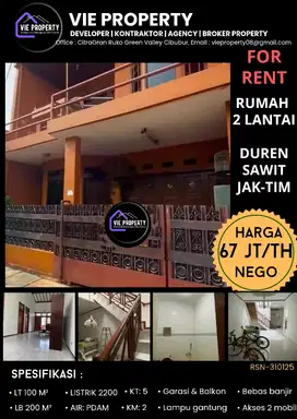 DISEWAKAN RUMAH 2 LANTAI SIAP HUNI DI PONDOK KELAPA DUREN SAWIT JAKTIM