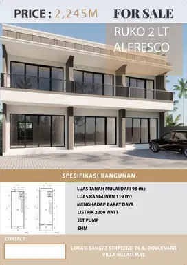 Dijual ruko baru 2 lt di Villa Melati Mas lt.98m hg 2,,245 M
